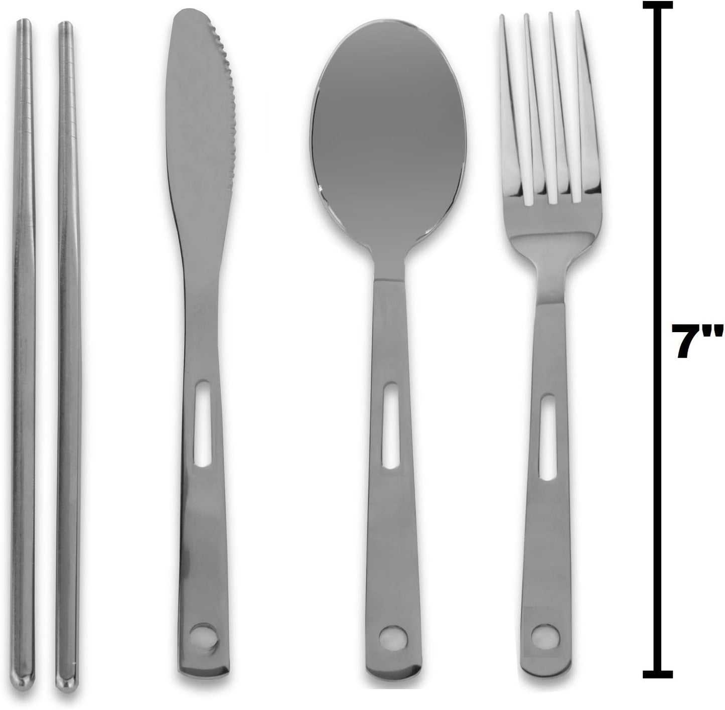 13 Piece Stainless Steel Family Cutlery Picnic Utensil Set with Travel Case for Camping | Hiking | BBQs - Includes Forks | Spoons | Knifes | Chopstick, Plus Nylon Commuter Case (Green)