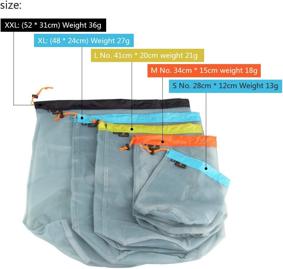 VGEBY Nylon Mesh Stuff Storage Sack Drawstring Mesh Bag Drawstring Sleeping Bag Storage Sack for Camping Hiking Backpacking (L-Green)