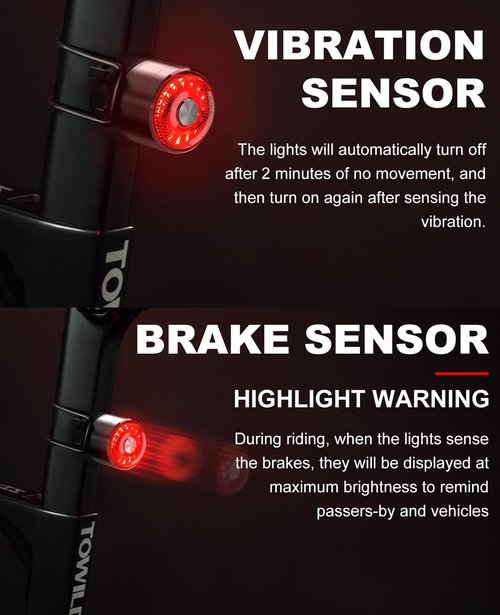 TOWILD TL05 Bike Tail Light Smart Brake Sensing Bike Rear Lights,Type-C Cable Waterproof Bicycle Back Lights Led Rechargeable Auto On/Off Taillight for Road Cycling Commuting