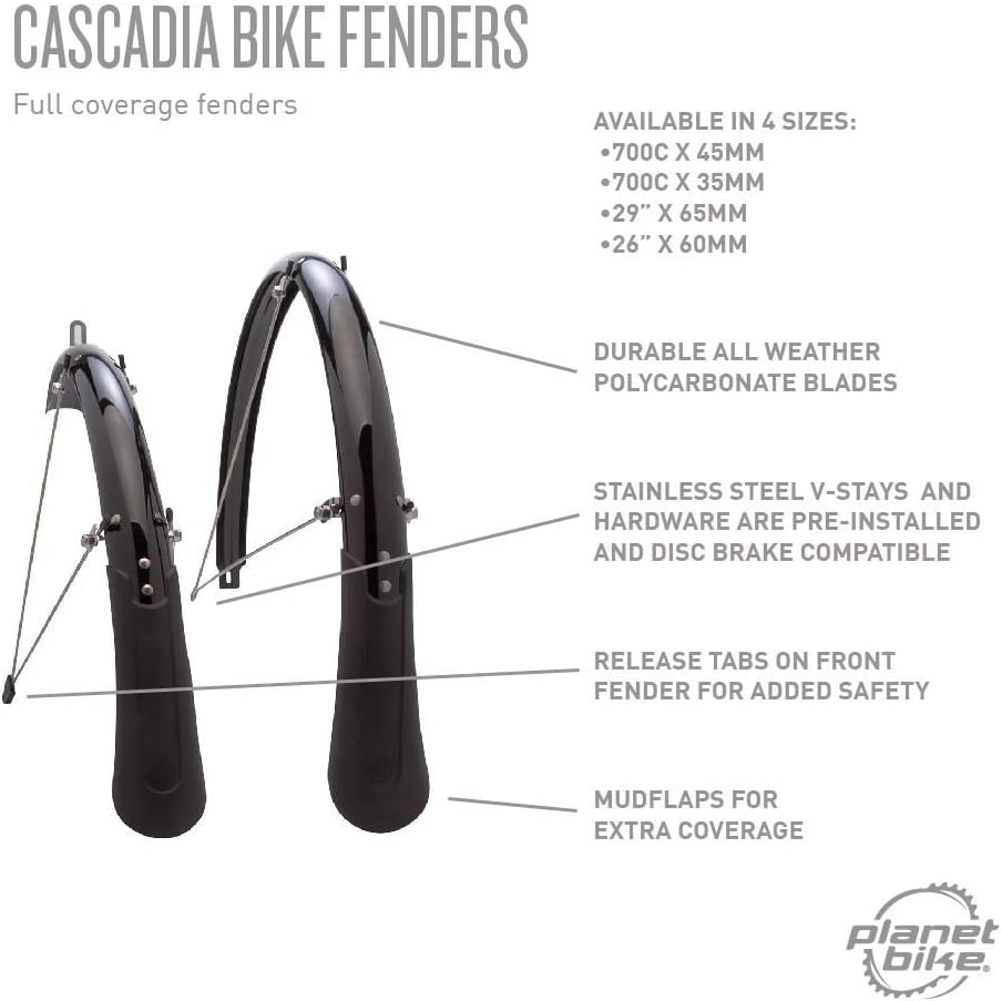 Planet Bike Cascadia bike fenders - 29" x 65mm fits up to 55mm wide tire