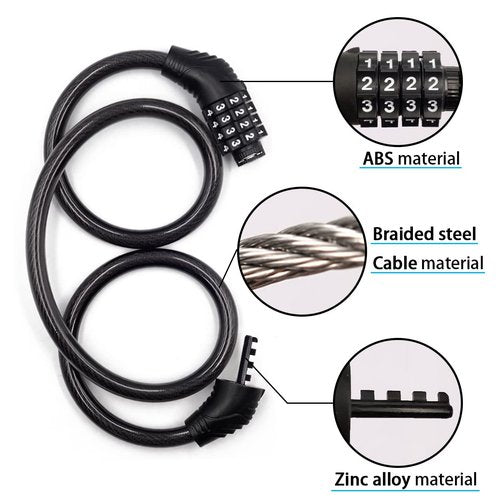 Revelook 4 Digit 3 Feet Long Bike Lock Cable Combination, Resettable Anti Theft Bicycle Lock for Electric Scooter