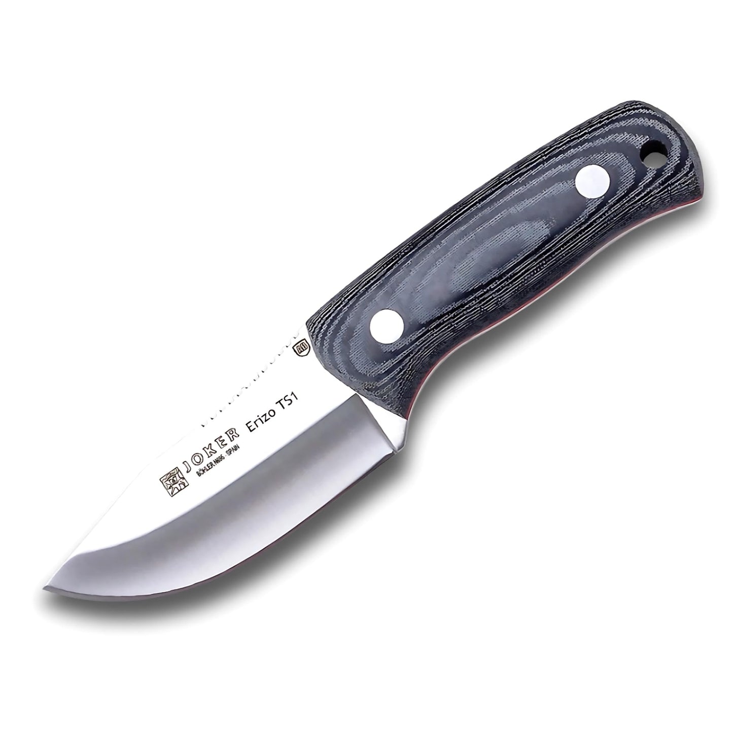 Joker "Erizo TS1 Sports Survival Knife, 2.95-inch Blade, Includes Kydex Sheath, 550 Paracord, Fishing, Hunting, Camping, and Hiking Tool (BLACK MICARTA, KYDEX SHEATH)
