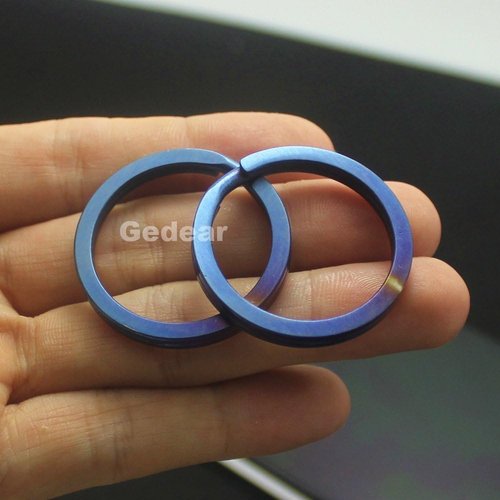 2pcs Titanium Ti Key Chain Key Ring Split Ring Size L 32mm Anodized Blue