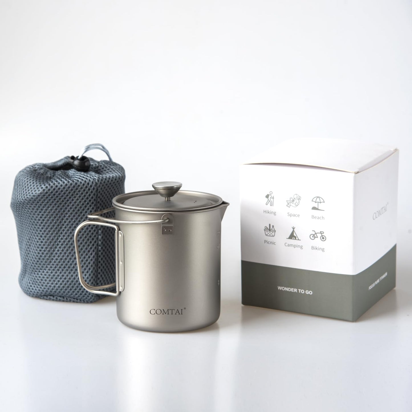 COMTAI Titanium French Press Pot 750mL/25 fl oz Coffee Maker Camping with Lid and Filter Titanium French Press Cup Backpacking for Outdoor Hiking Camp