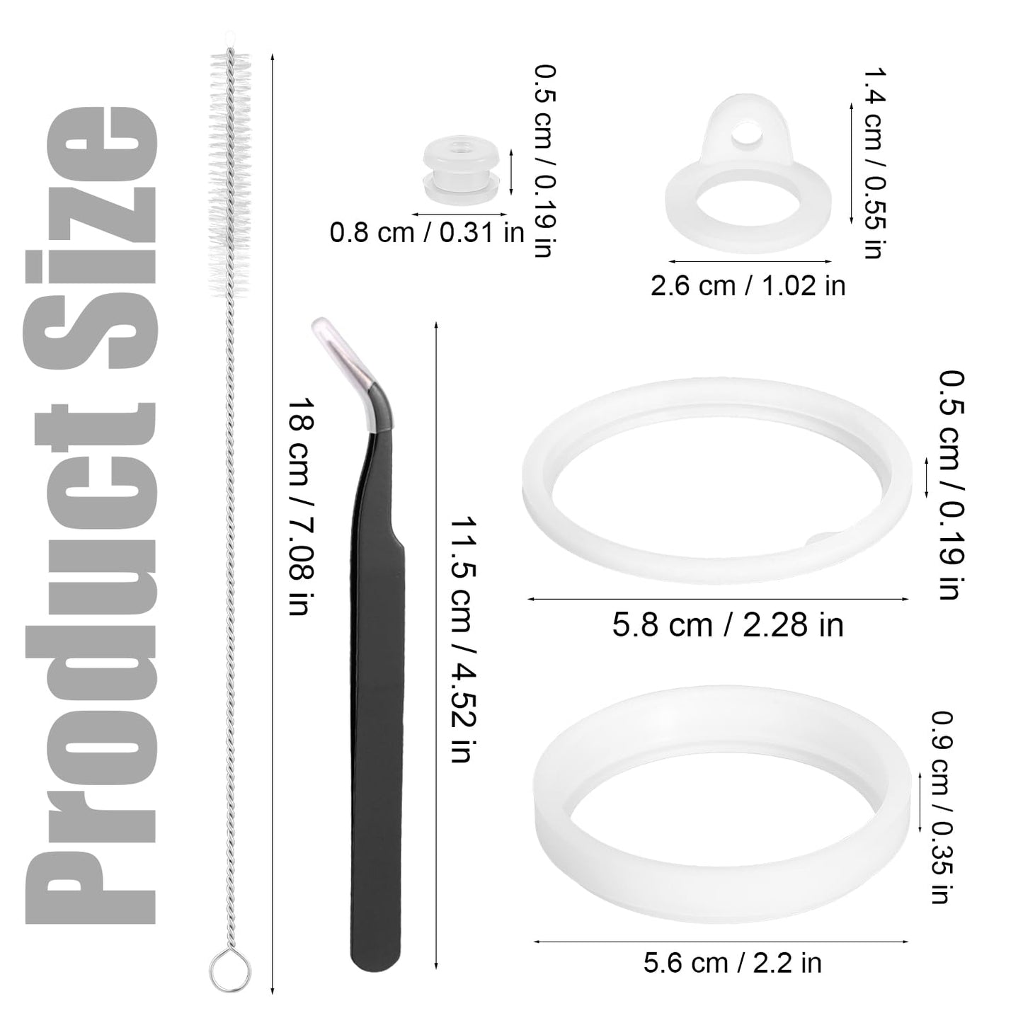 14pcs Silicone Water Bottle Gaskets, Bottle Sealing Rings with Tweezers, Drain Plugs, Straw Brush, Replacement Parts Accessories for Thermoflask 24/32/40/64oz, Straw Lid, Chug Spout, Chug Lid