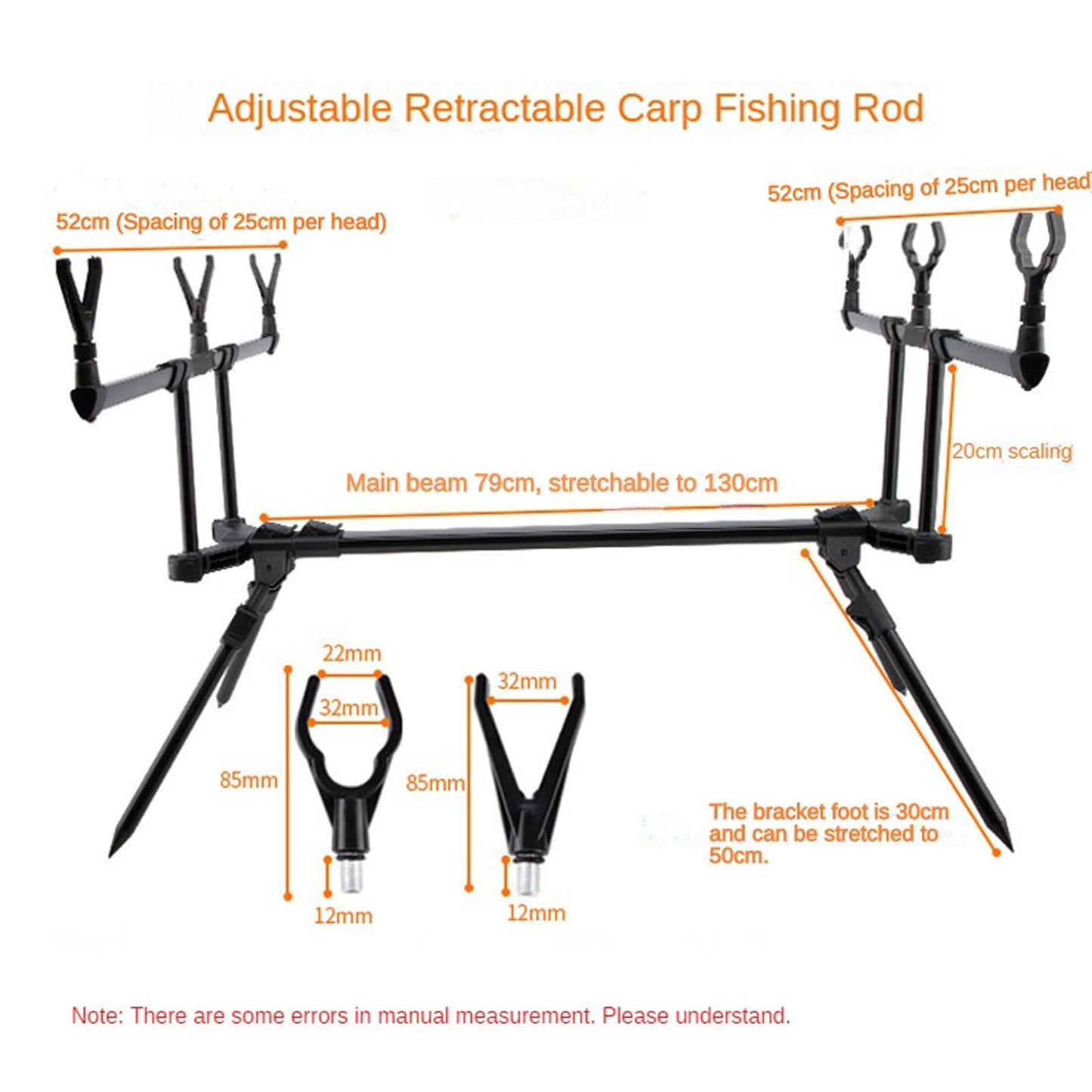 Tiandirenhe Adjustable Retractable Carp Fishing Rod Stand Holder, Fishing Rod Pod Carp Stand with 3 Bite Alarms 3 PCS Bait Swinger Tackle Set Accessories