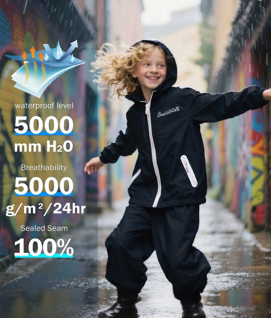 Kids Rain Gear Boys Girls Suit Waterproof Windproof Youth Rain Jacket and Pants Set Windbreak Raincoat for Golf Fishing Hiking Travel School