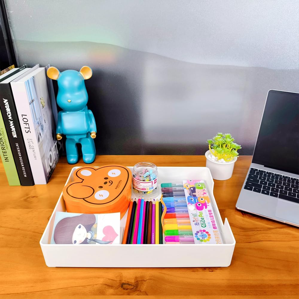 Desk Letter Tray, 2PCS A4 Size Plastic Stackable File Document Organizer, Office Desktop File Paper Holder, Book Storage Rack,Anti-Skid Stacking Support for Office Supplies (White)
