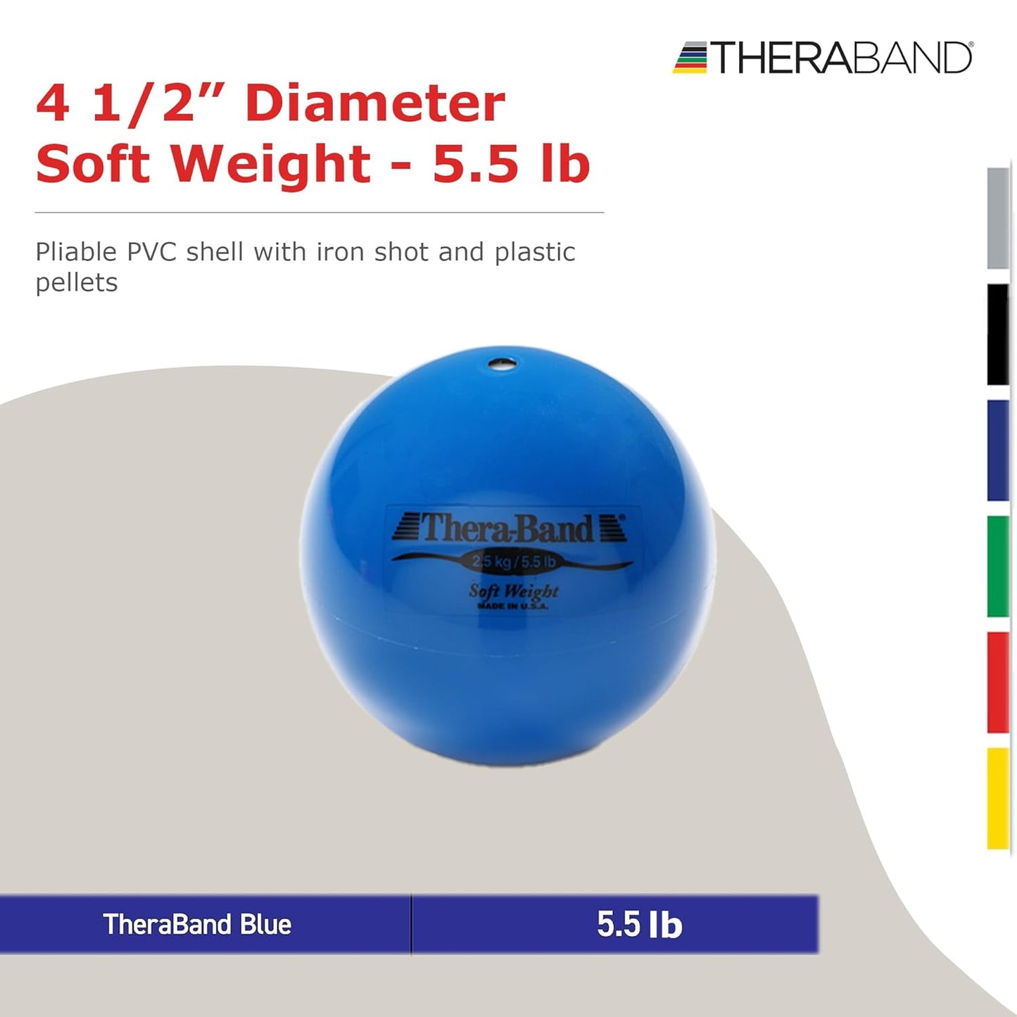 THERABAND Soft Weight, 4.5" Diameter, Weighted Balls for Baseball, Weighted Balls for Softball, Hand Held Ball Shaped Isotonic, Shoulder Strength, Rotator Cuff & Throwing Trainer, Yellow, 2.2LB