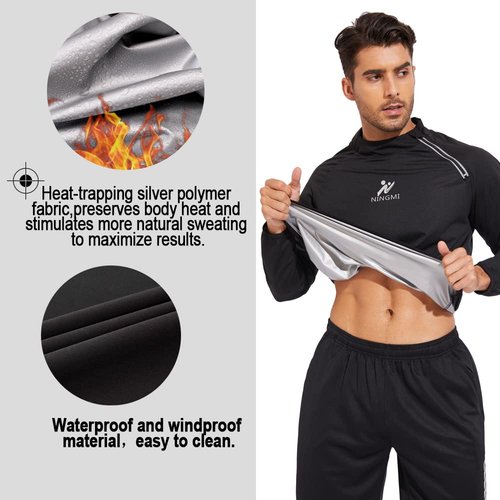 NINGMI Sauna Jacket Men Sweat Shirt Gym Workout Jacket Fitness Boxing Exercise Long Sleeve Sauna Sweat Suits