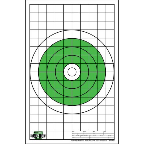Red Dot Optics Style 5: Large 10" EZ2C Green Bullseye Targets Optic Zeroing Shooting Paper Targets High Visibility Firearms and Rifles Target 11" x 17" (Pack of 50)