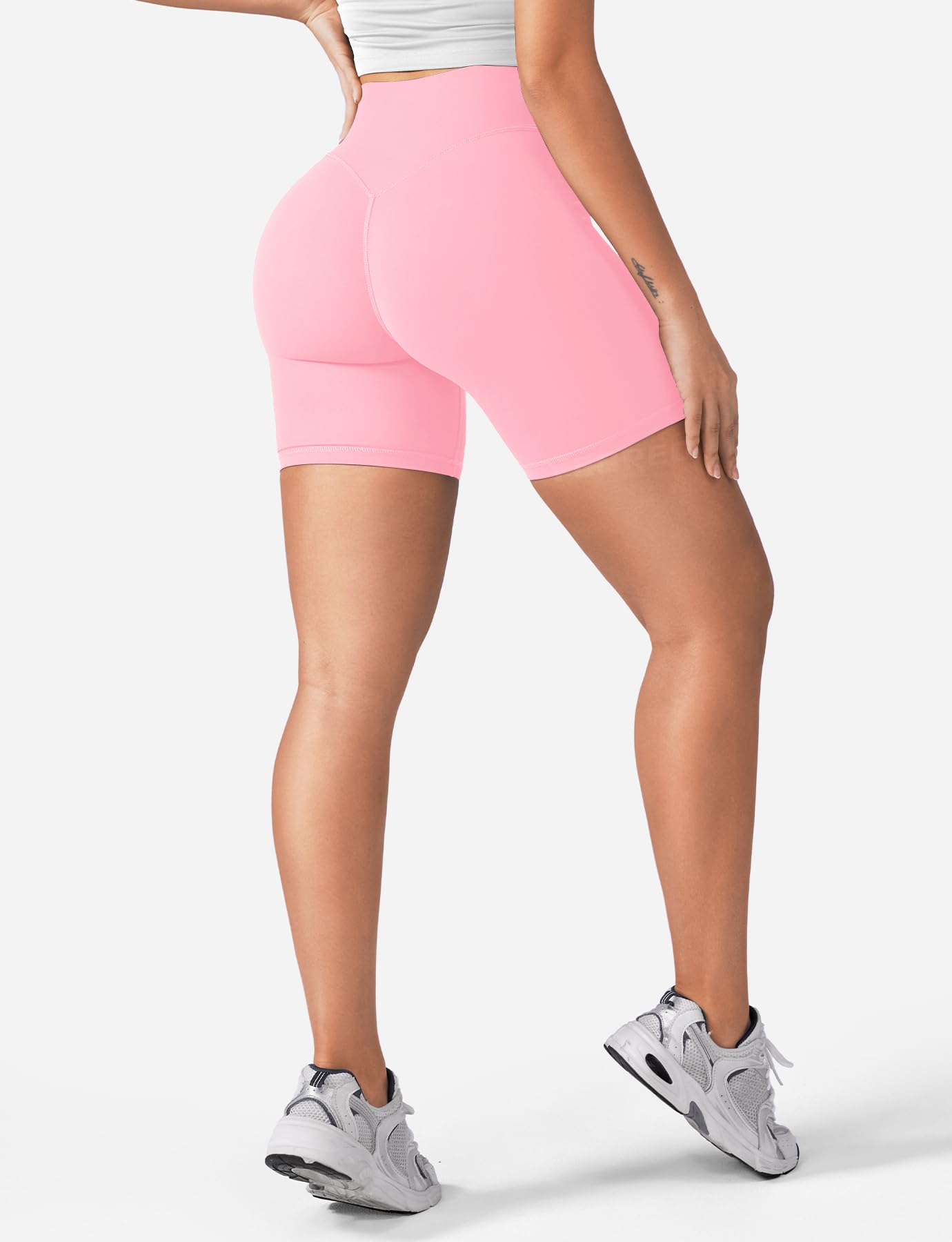 YEOREO Women's Biker Shorts 3.6" / 4.5" / 6" Workout Gym Shorts High Waist Tummy Control Hidden Scrunch Running Yoga Baby Pink