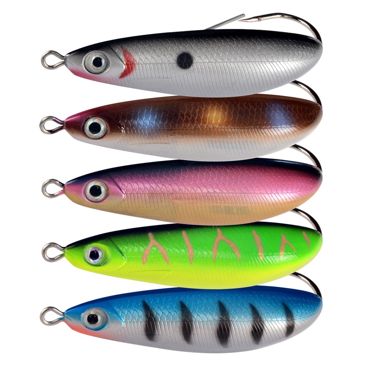 AMHDV Weedless Minnow Hard Lures Topwater Fishing Bait for Freshwater Saltwater (Pack of 5) (8g/0.28oz)