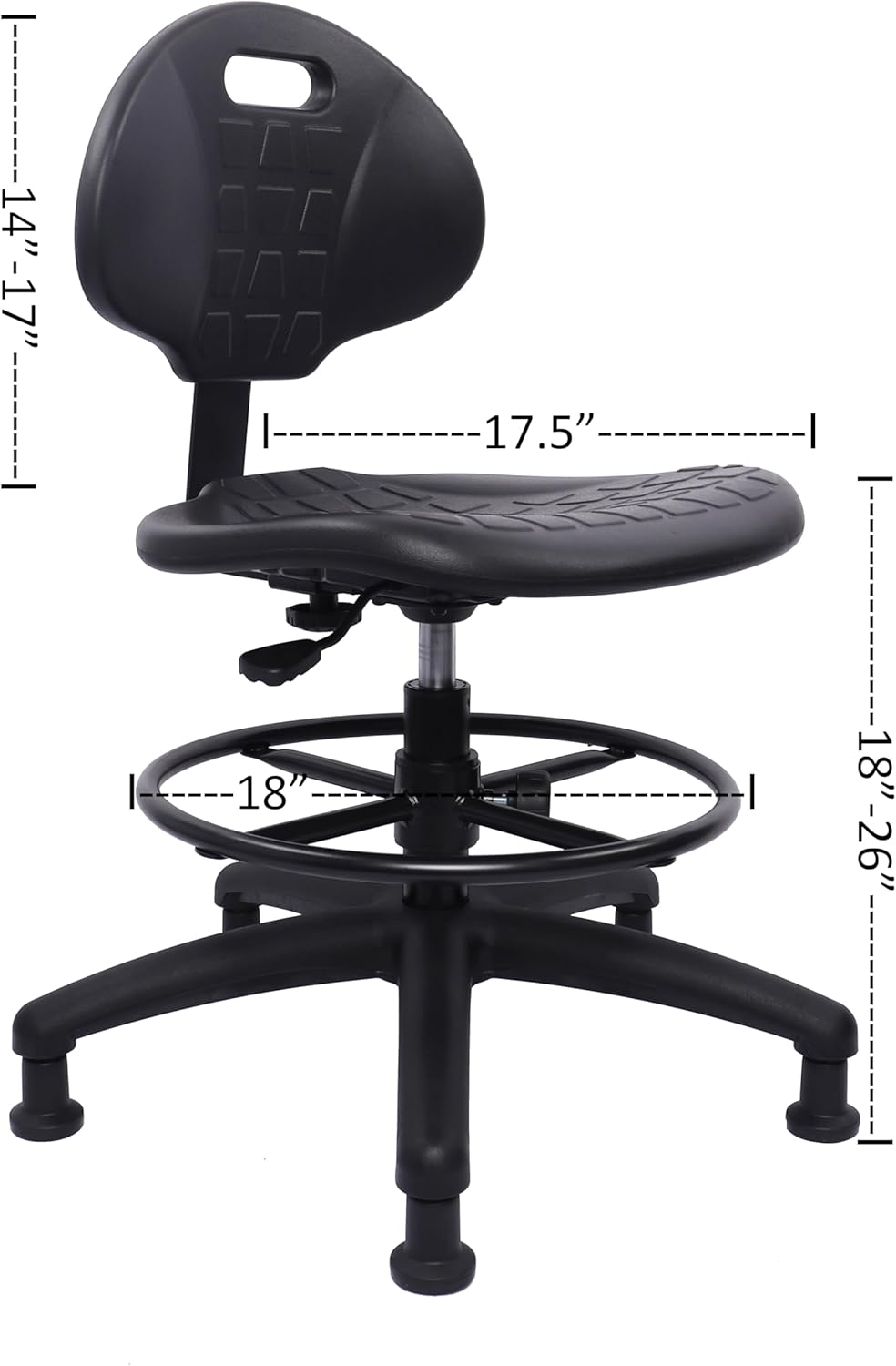 TAKE UR SEAT® Polyurethane Drafting Lab Stool Chair, 18" Adjustable Footring, 8" Adjustable Height, 450 lbs seat Capacity, Heavy Duty, Shipped Within 24 Hours Med. Bench Height (Rubber Caster)