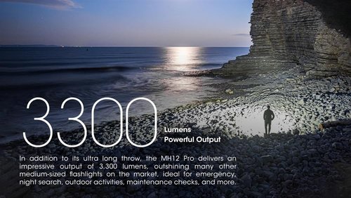 Nitecore MH12 Pro Tactical Flashlight, 3300 Lumen USB-C Rechargeable Long Throw Compact EDC Duty Light with Holster Sticker