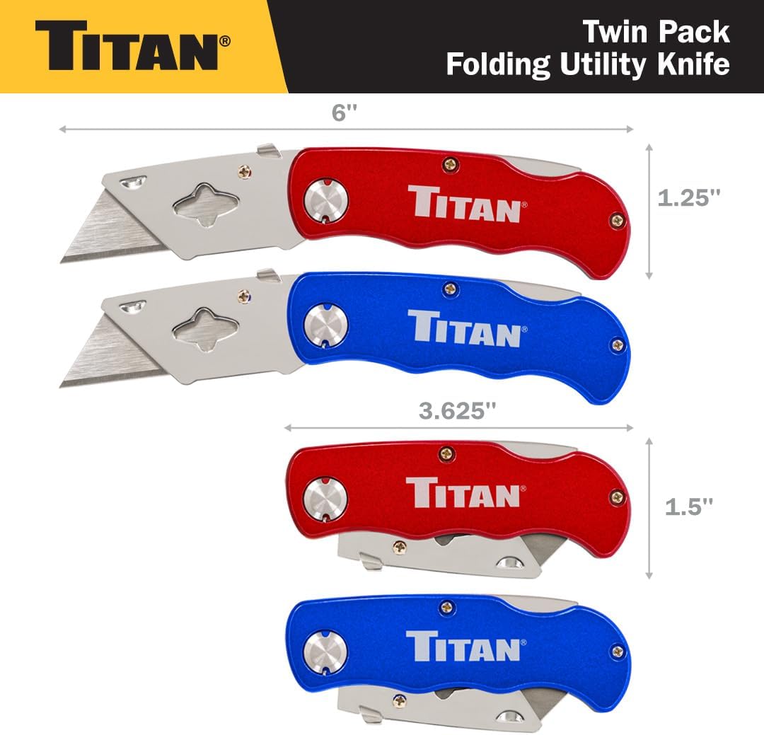 Titan 11020 Folding Pocket Utility Knife (Twin Pack - Red/Blue)