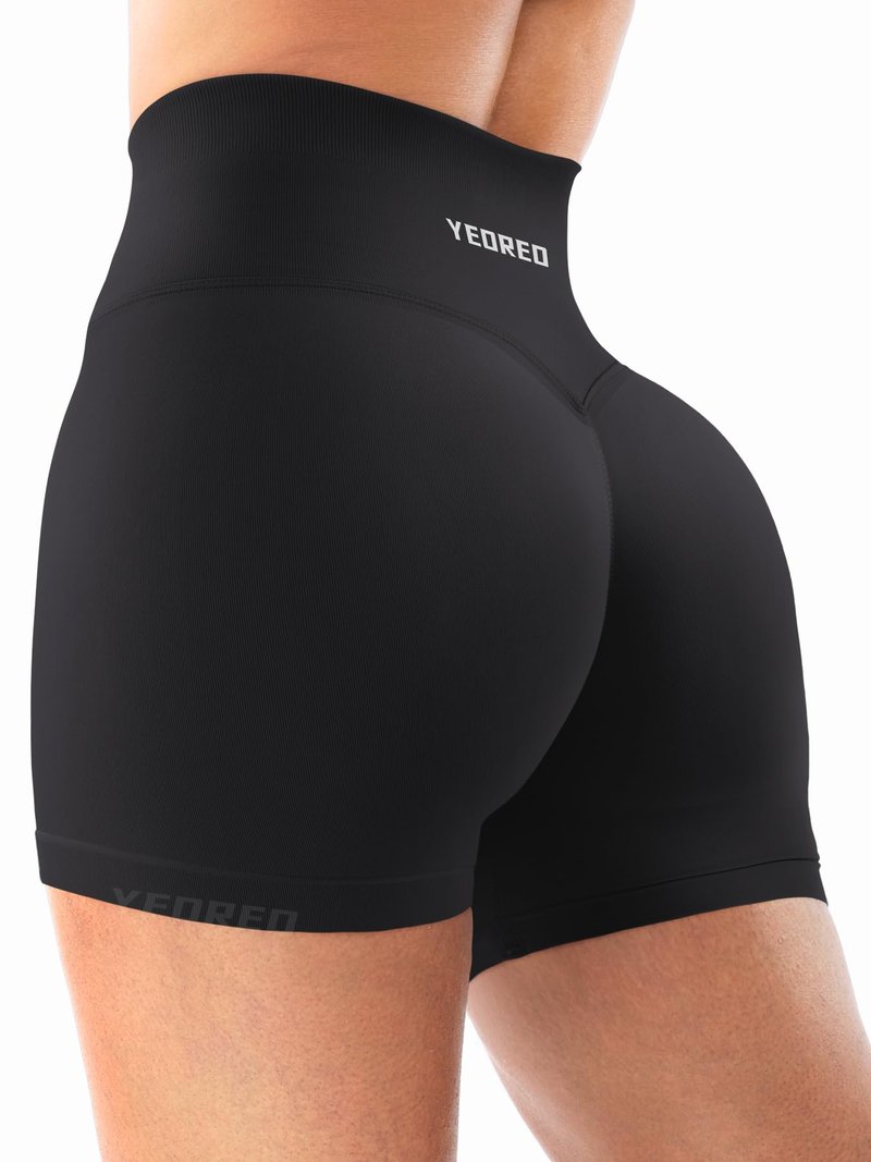 YEOREO Workout Shorts Womens Butt Lifting 4.5" Seamless Hidden Scrunch High Waist Gym Tummy Control Christiy Biker Shorts Black M