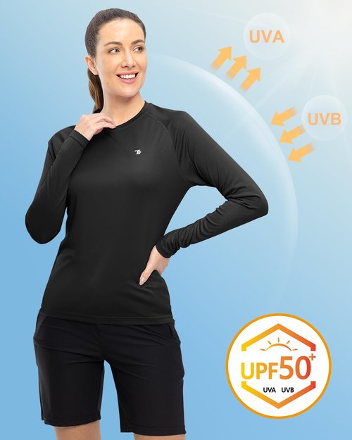 TBMPOY Women's UPF 50+ Shirts Long Sleeve Sun Protection Quick Dry Lightweight Rash Guard Hiking Black M