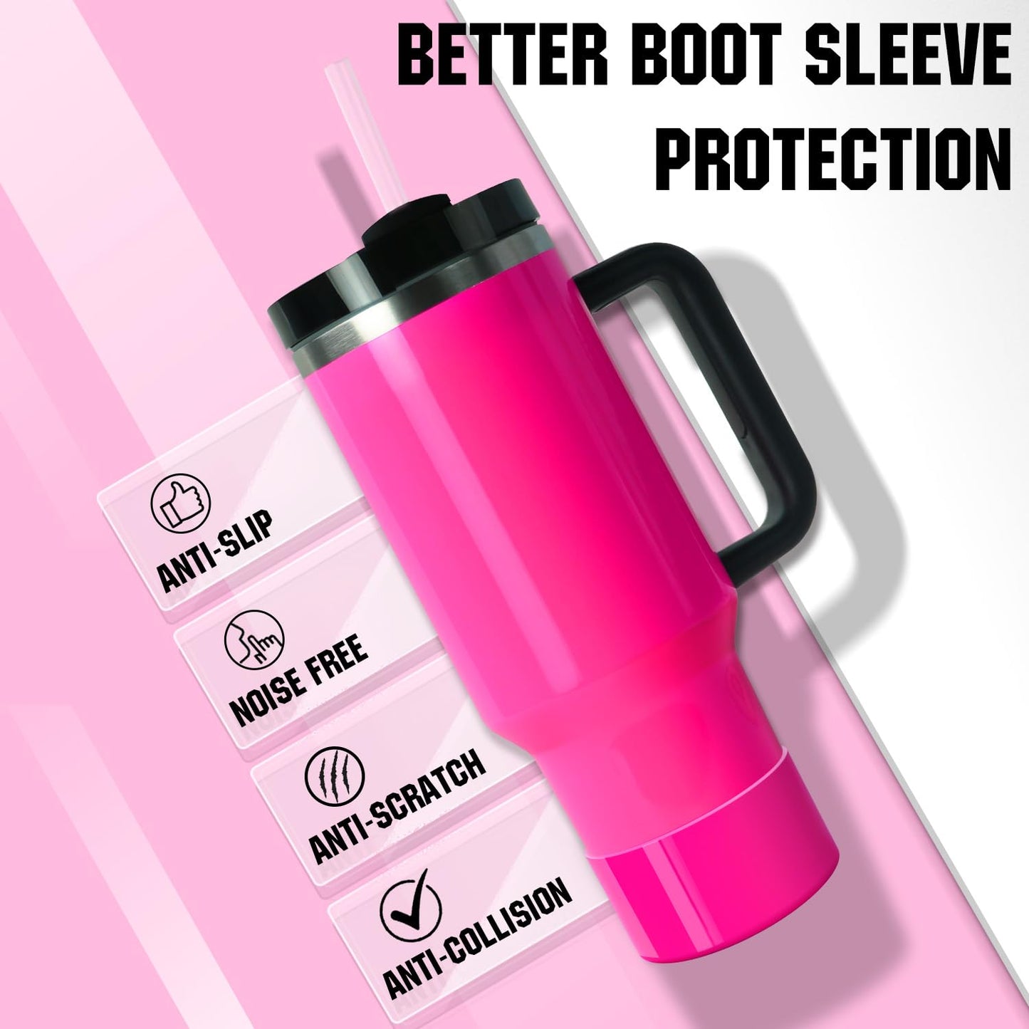 2Pcs Neon Protective Silicone Boot for Stanley Cup 20-40oz, Hydro Flask 12-24oz & Simple Modern 20-40oz, Antislip Sleeve for More Tumbler & Water Bottle with 2.8-2.95" Base, Electric Pink & Neon Green