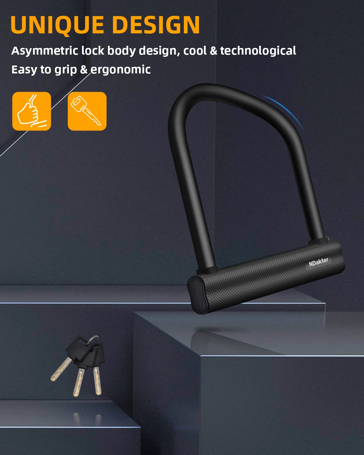 NDakter Bike Locks Heavy Duty Anti Theft, Bicycle U Lock for Ebike, 18mm Shackle, 6FT Steel Security Cable with 3 Keys for Electric Escooter, Motorcycle, Moped, Dirt-Bike, Tri-Bike Wheel Lock Sturdy