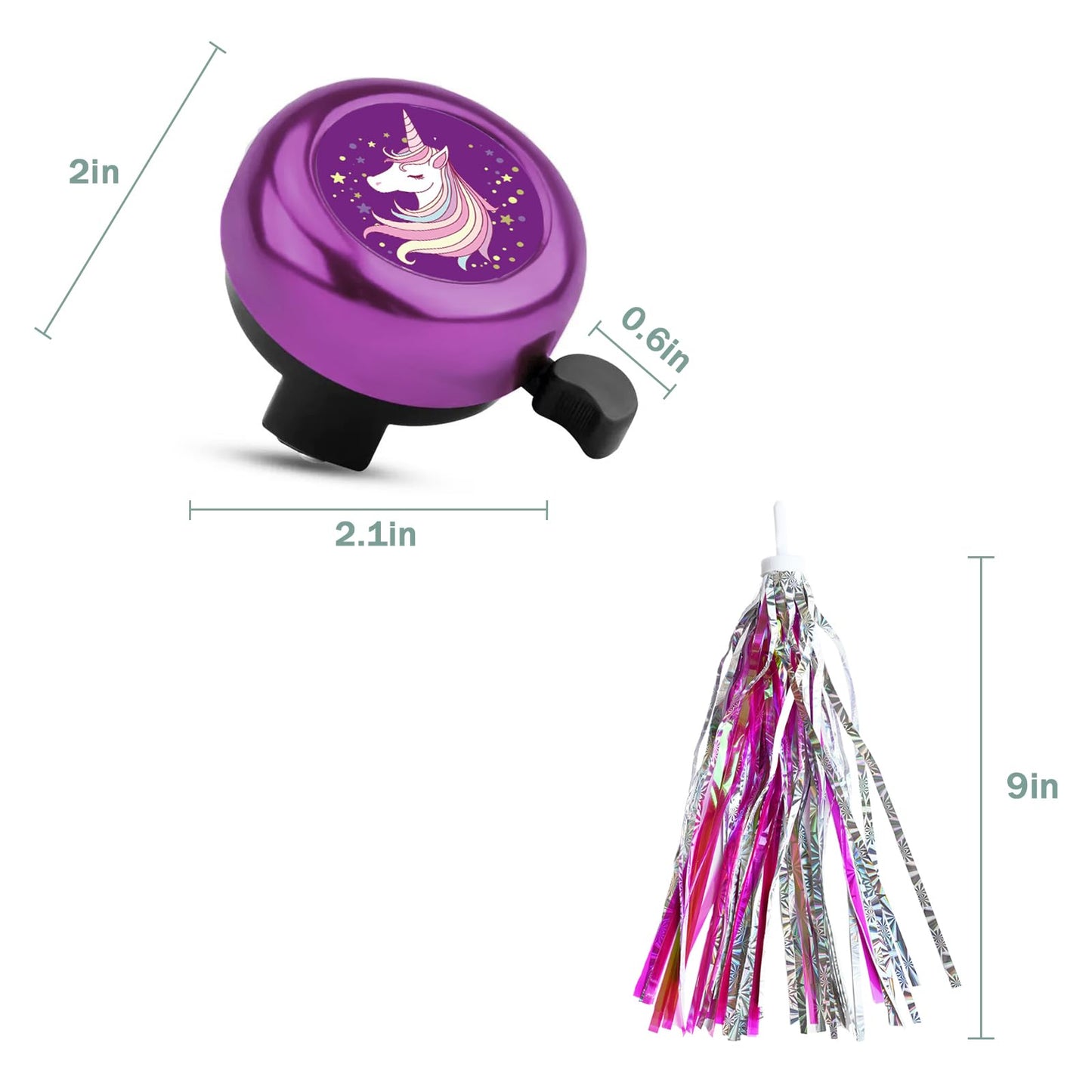 Kids Bike Bell with 2 Pcs Bike Streamers for Girls, Cute Children's Bicycle Accessories(Unicorn Bell+Tassels)