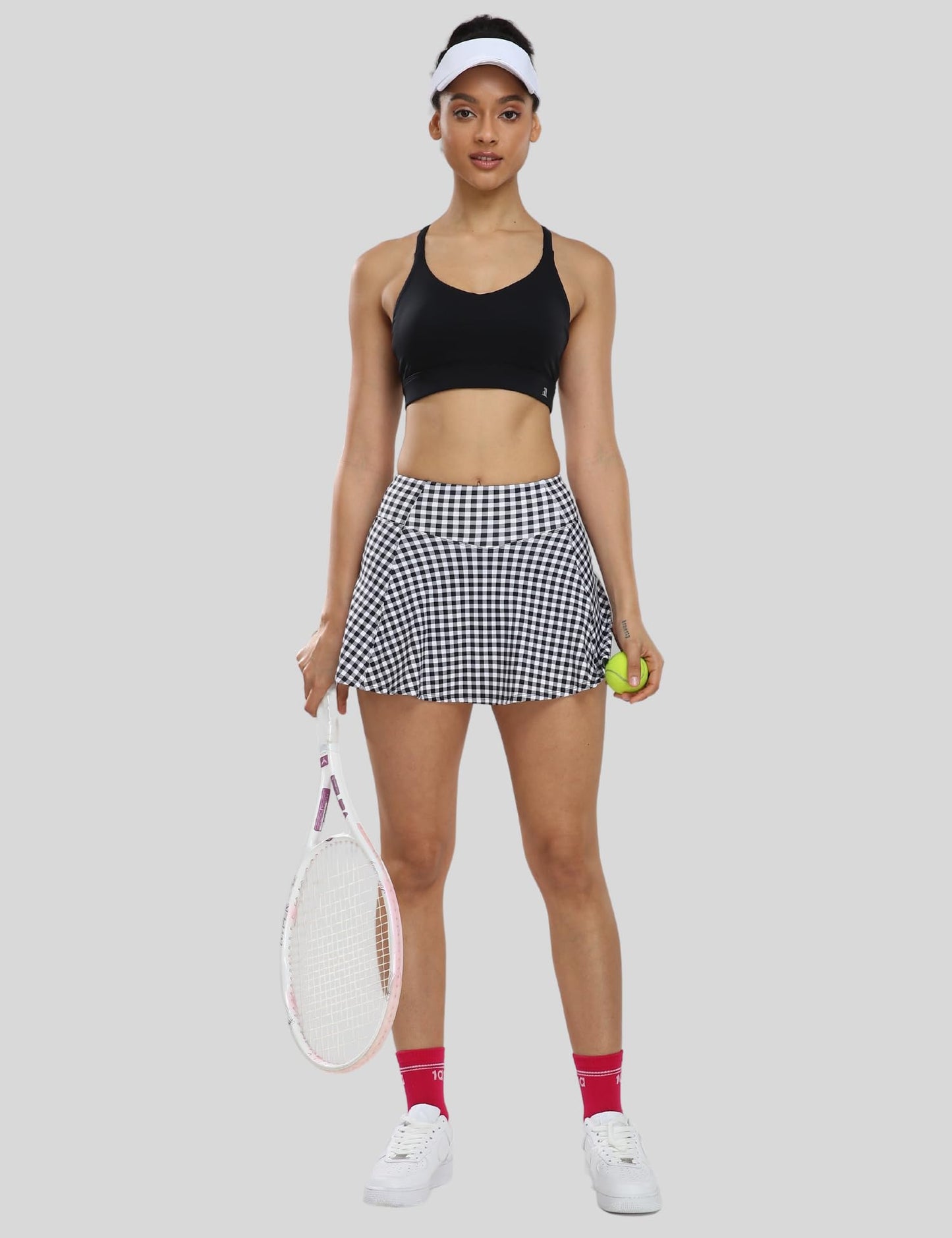 1a1a Tennis Skirts for Women with Shorts Pockets Athletic Golf Running Workout Sports Black White Plaid X-Small