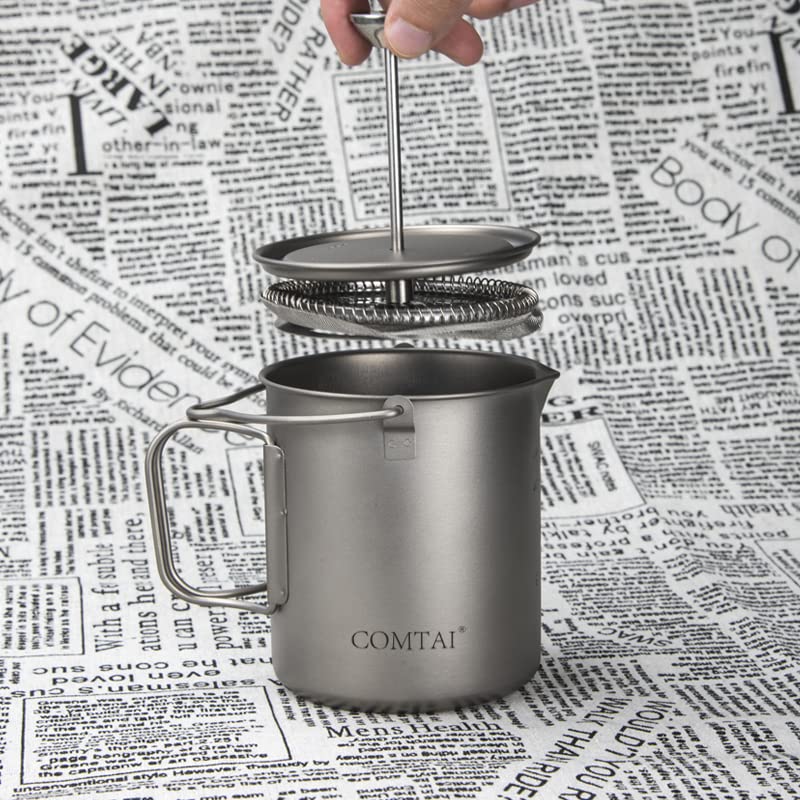 COMTAI Titanium French Press Pot 750mL/25 fl oz Coffee Maker Camping with Lid and Filter Titanium French Press Cup Backpacking for Outdoor Hiking Camp