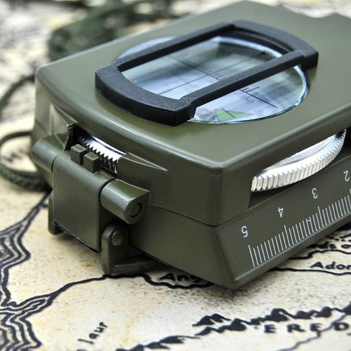 Military Lensatic Sighting Compass Waterproof and Shakeproof with Map Measurer Distance Calculator, Pouch for Camping, Hiking (Army Green)