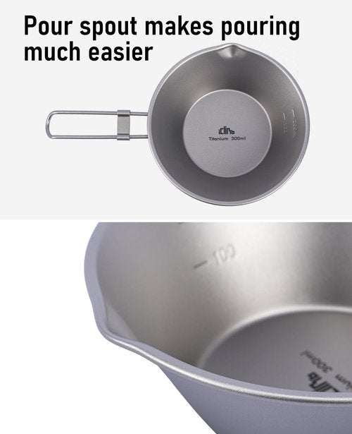 iClimb Titanium Bowl with Foldable Handle Ultralight Compact Portable Flatware Tableware with Bag for Outdoor Camping Backpacking Hiking Travel Picnic