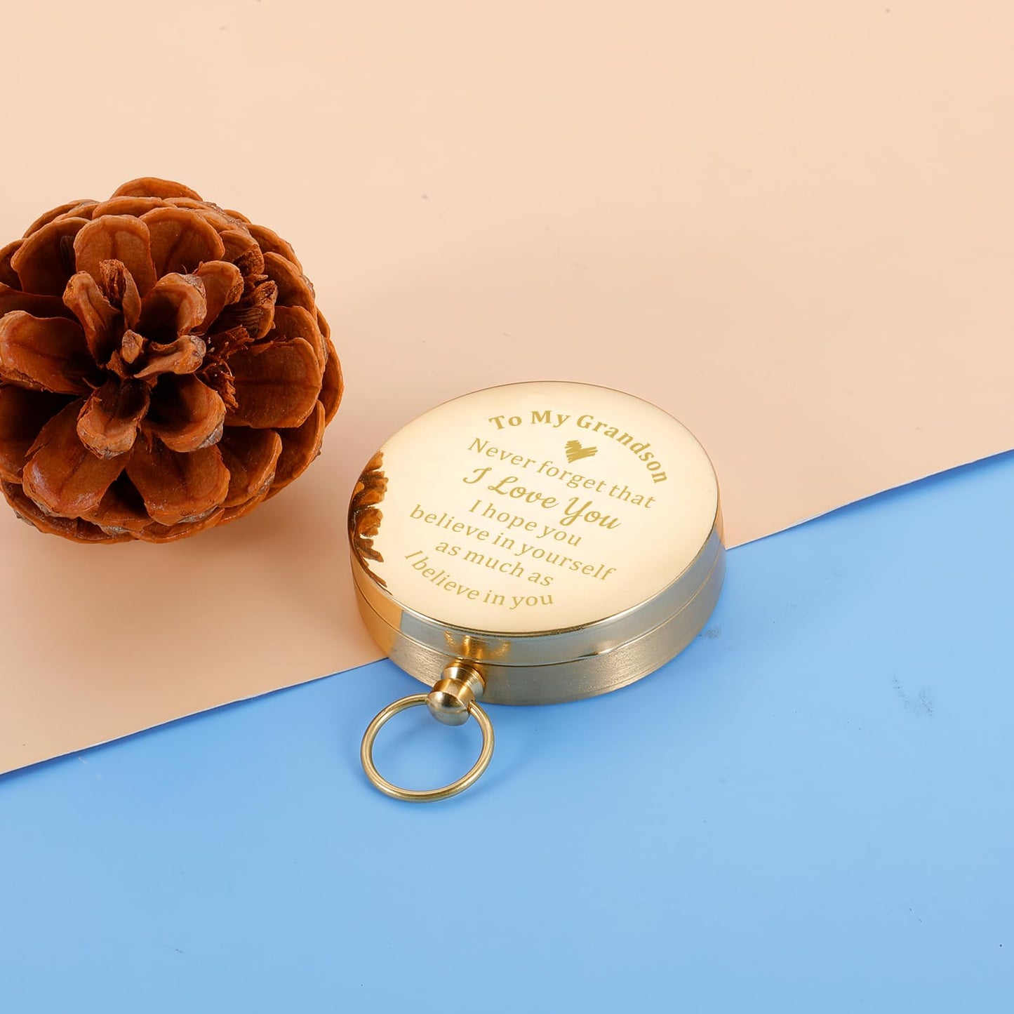 KINMES Brass Engraved Compass - Inspirational Gifts for Grandson: Baptism, Confirmation, Graduation, Christmas, Stocking Stuffers