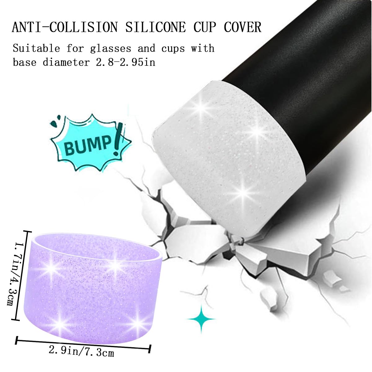 6 PCS Protective Glitter Silicone Boot, Bling Anti Slip Bottom Cover Bumper Cover Glitter Reduces Dents Sleeve, with All Water Bottles with Bottom Width of 2.85-3.56in Tumblers & Water Glasses