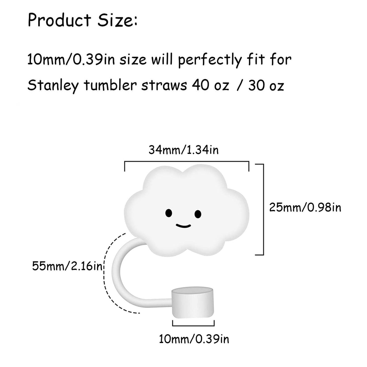 10mm Straw Cover, 3pcs Covers Cap for Stanley Cup 40 oz 30 Food Grade Silicone Cute Large Cloud Topper Tips Cover Protector Plugs Tumblers Accessories