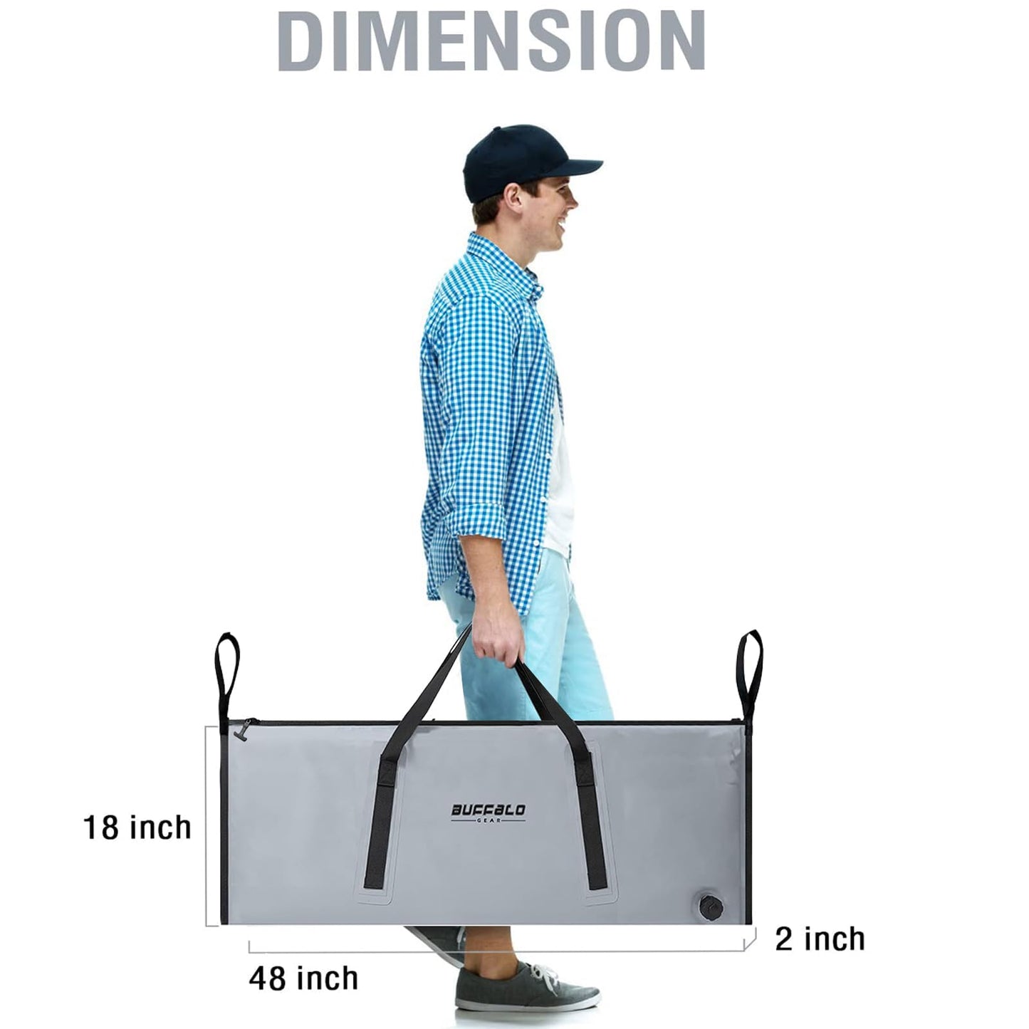 Buffalo Gear Insulated Fish Kill Bag 48×18In,Leakproof Fish Cooler Bag,Portable Waterproof Fish Bag Keep Ice-cold More Than 24 Hours