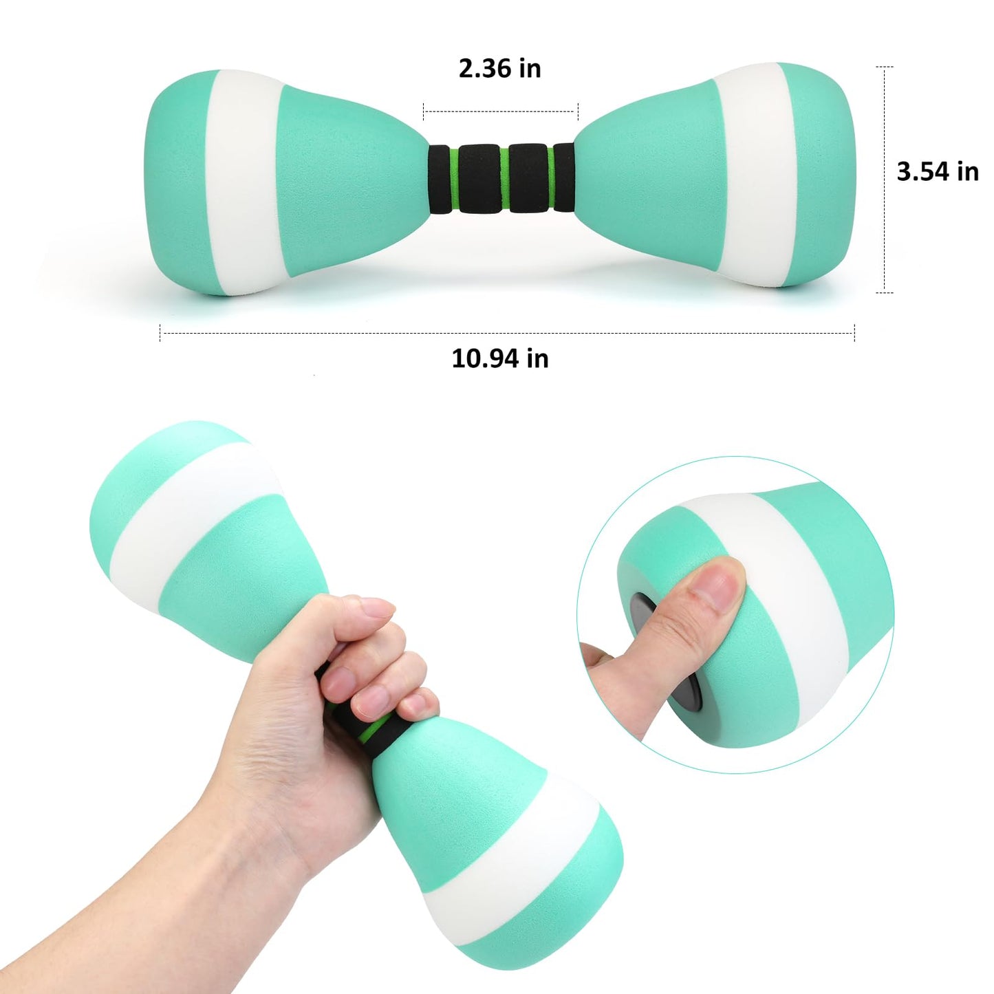 2PACK Aquatic Exercise Dumbbells, EVA Foam Barbells, Water Weights for Pool Exercise, Water Dumbbells for Men Women Water Workouts, Swimming Training (Lake Blue+White)