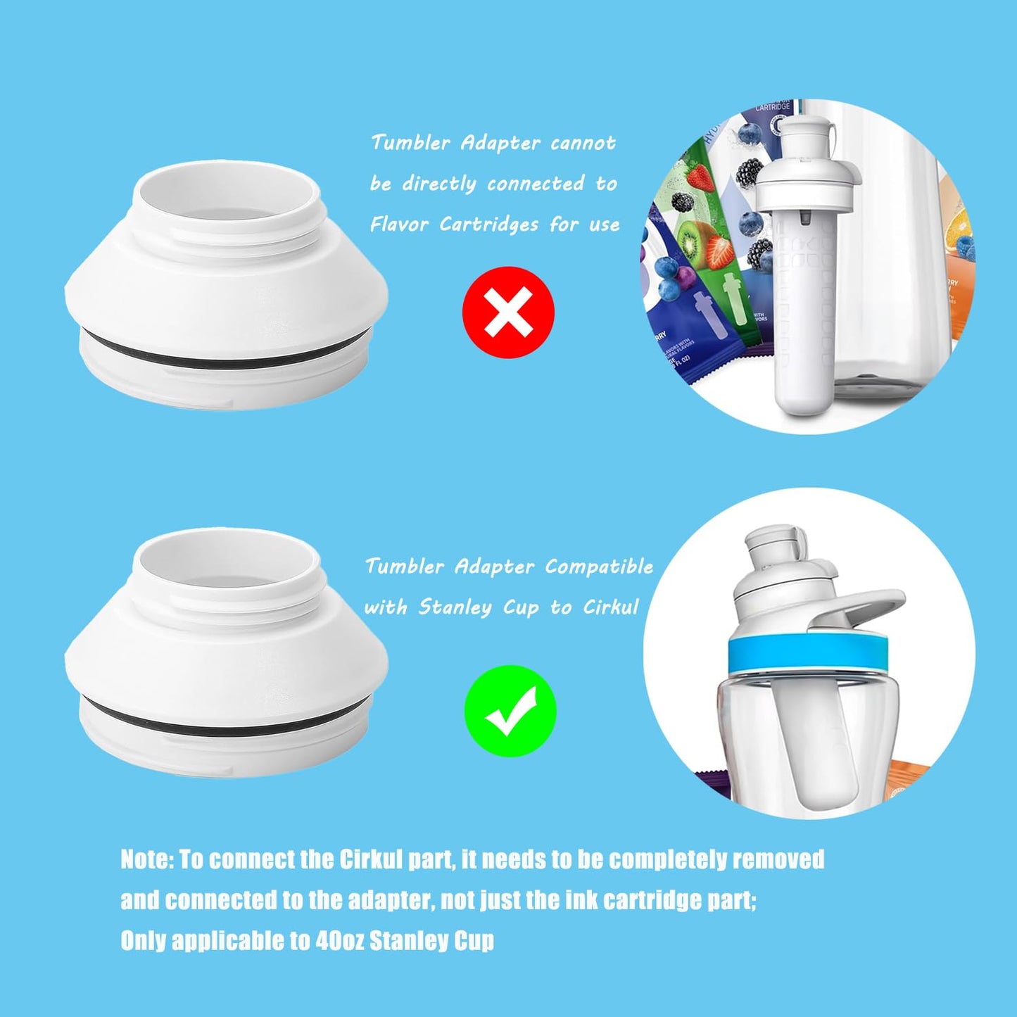 1Pc Tumbler Adapter for Stanley to Cirkul, Food Grade Silicone Adapter Only Fits 40oz Stanley Quencher H2.0 FlowState Tumblers, Leakproof Adapter Lid for Stanley BPA Free Plastic Cirkul Accessories