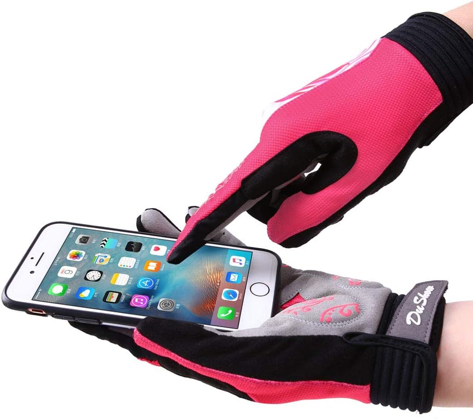 Pink Floral Cycling Gloves for Women | Full Finger Gel Padded Workout Gloves