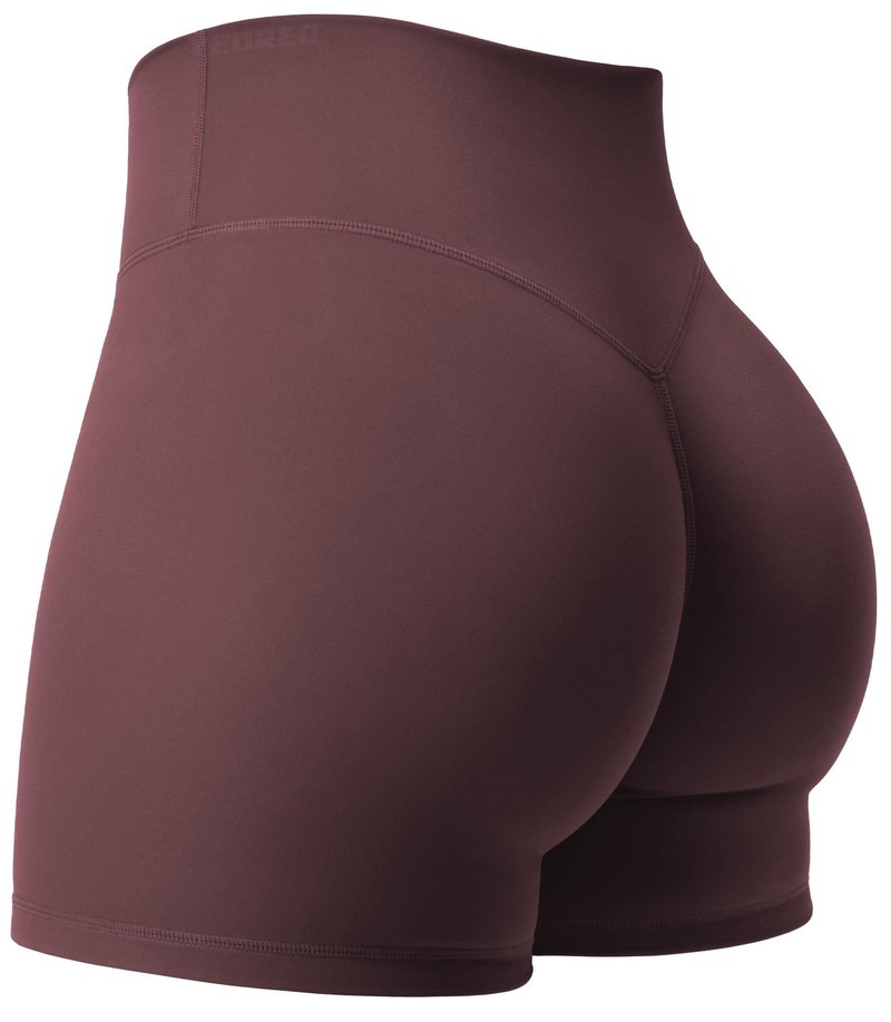 YEOREO Women's Biker Shorts 3.6" / 4.5" / 6" Workout Gym Shorts High Waist Tummy Control Hidden Scrunch Running Yoga Deep Chocolate