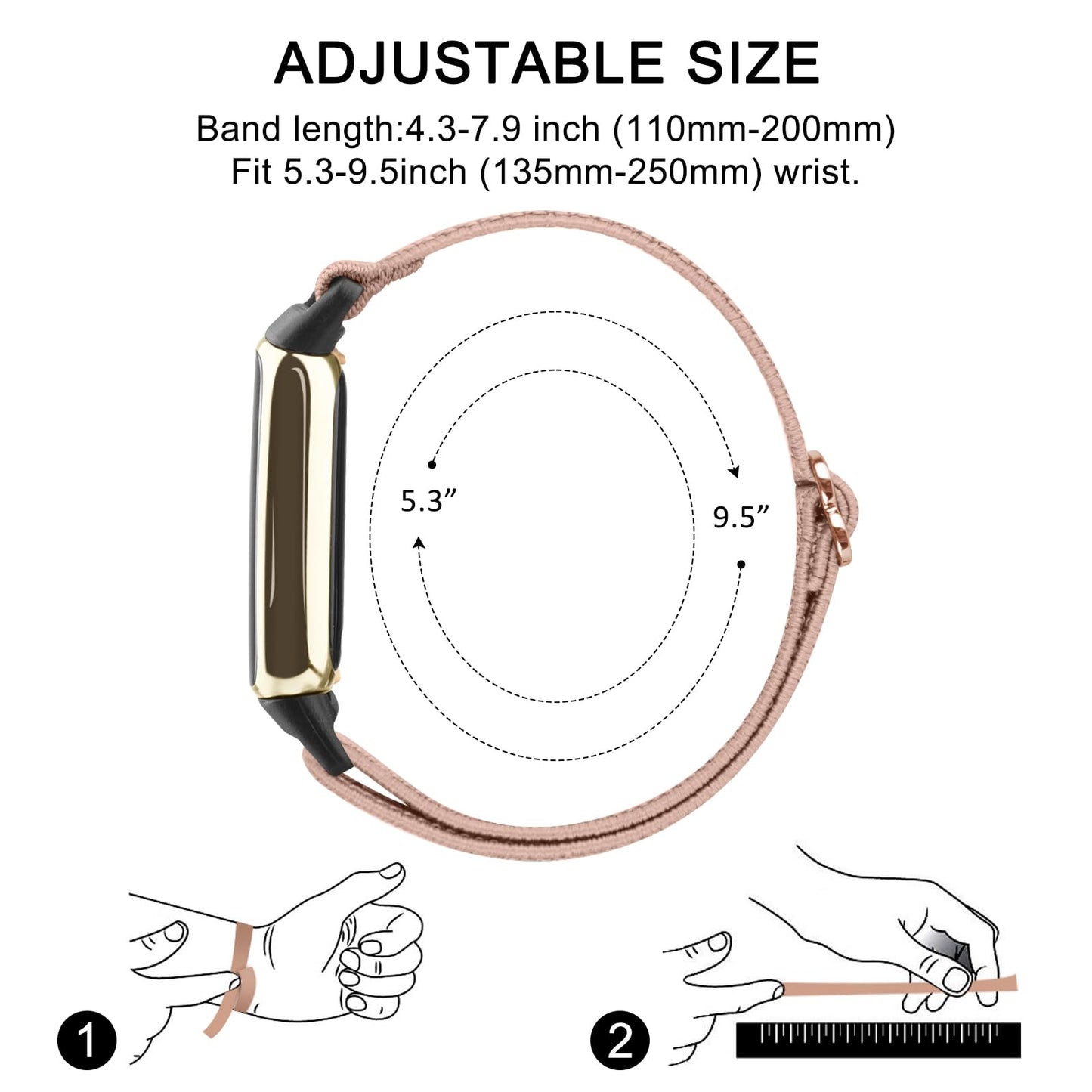 2 Pack Adjustable Elastic Bands for Fitbit Luxe Bands, Soft Stretchy Nylon Loop Strap Replacement Wristband for Fitbit Luxe/Luxe Special Edition Fitness Tracker Women Men (Pink/Starlight)