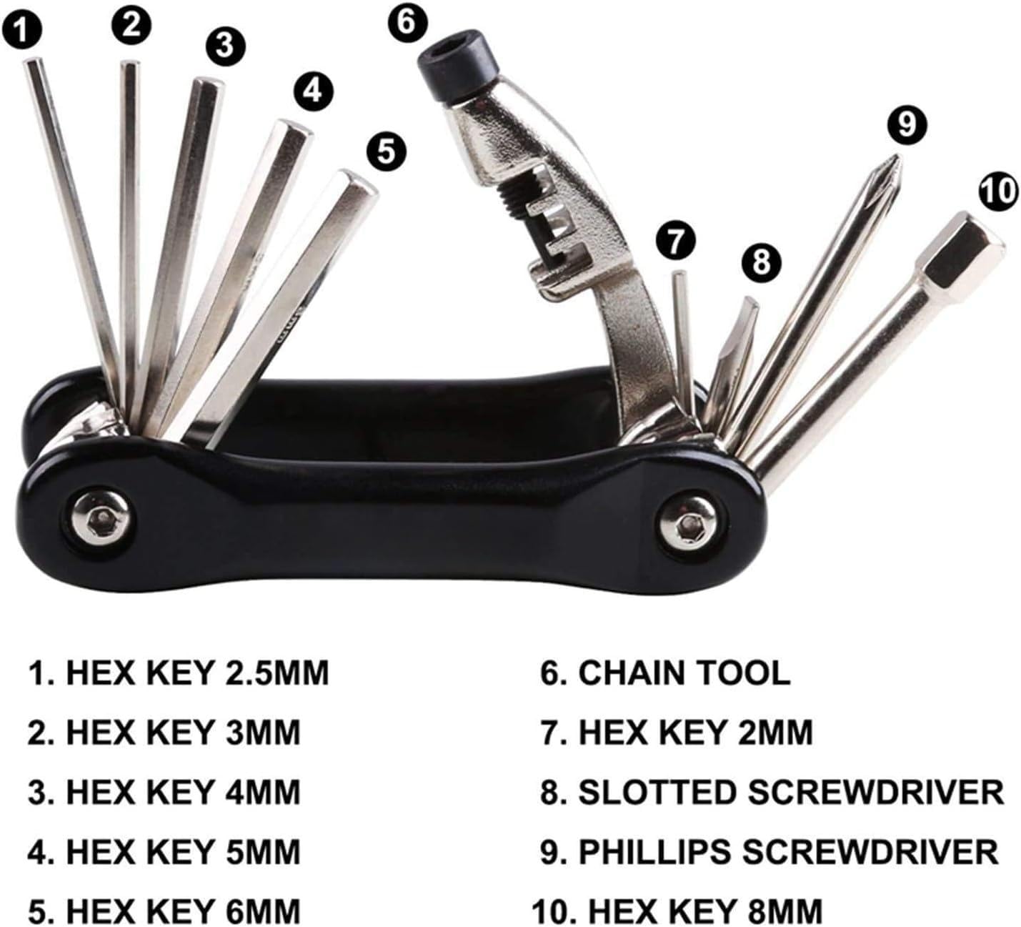 YBEKI Bike Tyre Repair Tool Kit - Bicycle Tool kit with 210 Psi Mini Pump 10-in-1 Multi-Tool with Chain Breaker, Tyre Levers &Tire Patch, Bone Wrench, 1 Portable Bag. 6 Month Warranty
