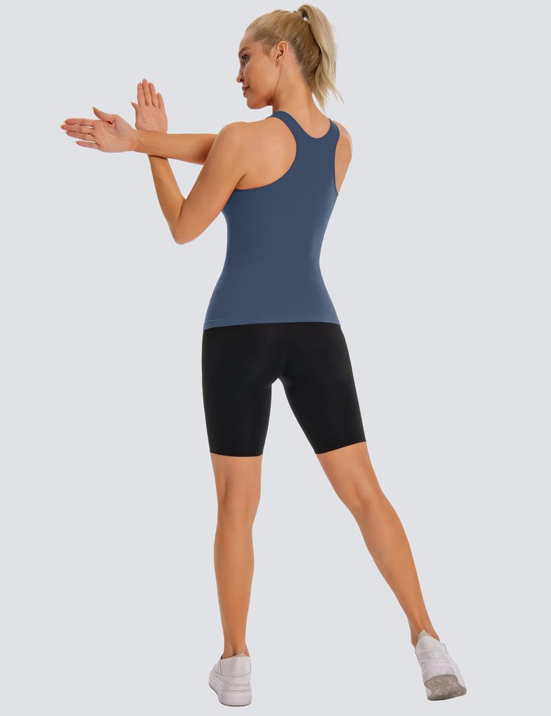 MathCat Seamless Workout Tank Top for Women with Built in Bra, Padded Racerback Ribbed Athletic Yoga Camisole Grey Blue