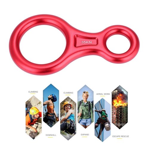 ZLXHDL Rappel Ring,35kn Climbing Rappel 8 Ring Figure 8 Word Rope Descender Rappel Ring for Working Aloft (Red)