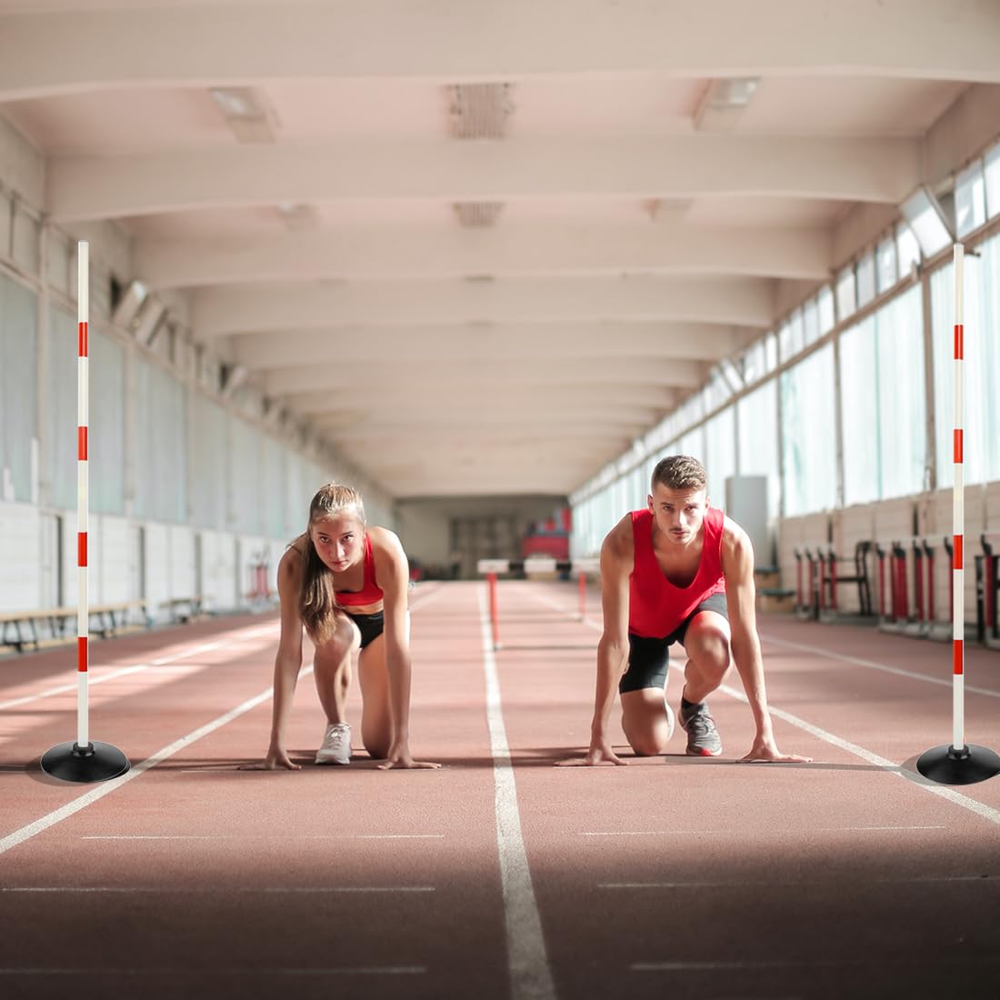 ASENVER Red-White Soccer Agility Pole Set Rubber Base Dribbling Stick Traffic Warning Sign Pole Multifunctional Training Pole (4.9 FT, Pack of 6)
