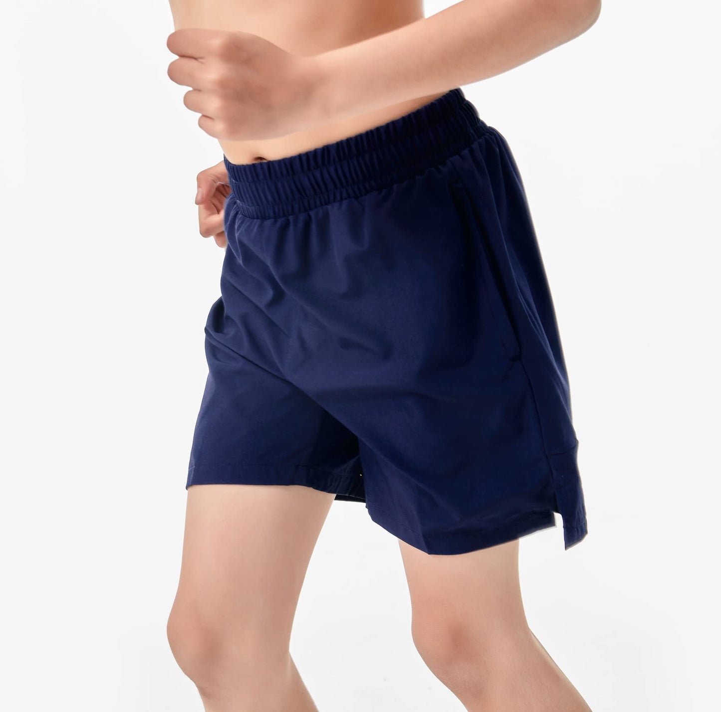 IRELIA Boys Box Brief Liner Compression Mesh Athletic Shorts Pocket Kids Quick Dry Active Sports Shorts with Reflective Strip Navy 10-12