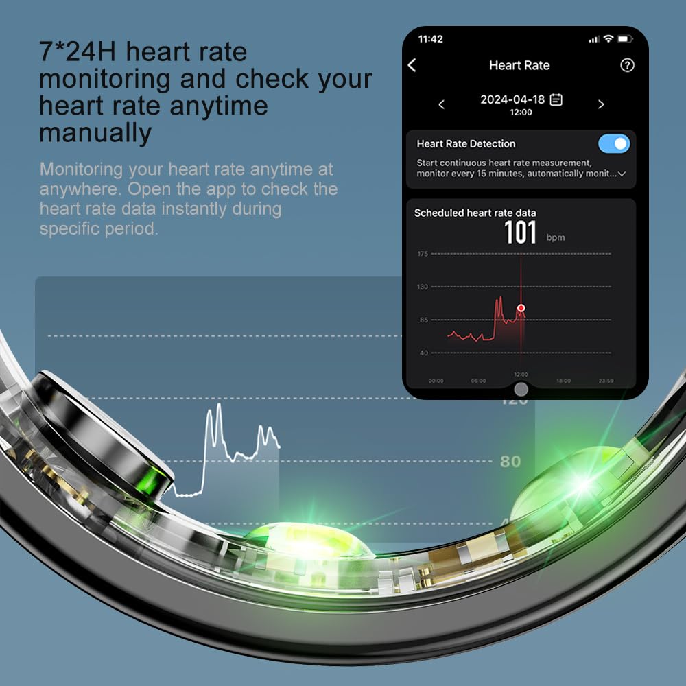 Fitness Smart Ring with 7/24 Heart Rate Monitor Pedometer Sleep Ring Waterproof Tracker Casual Sports Ring Gold Black Ring