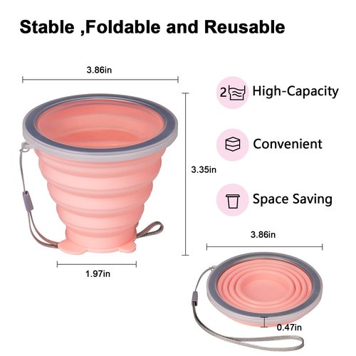 O-CONN 2 Pack Collapsible Cup, Silicone Collapsible Travel Cup, Silicone Folding Camping Cup with Lids Expandable, Drinking Cup for Outdoor Hiking Travel, Outdoor Sports- Portable, Graduated