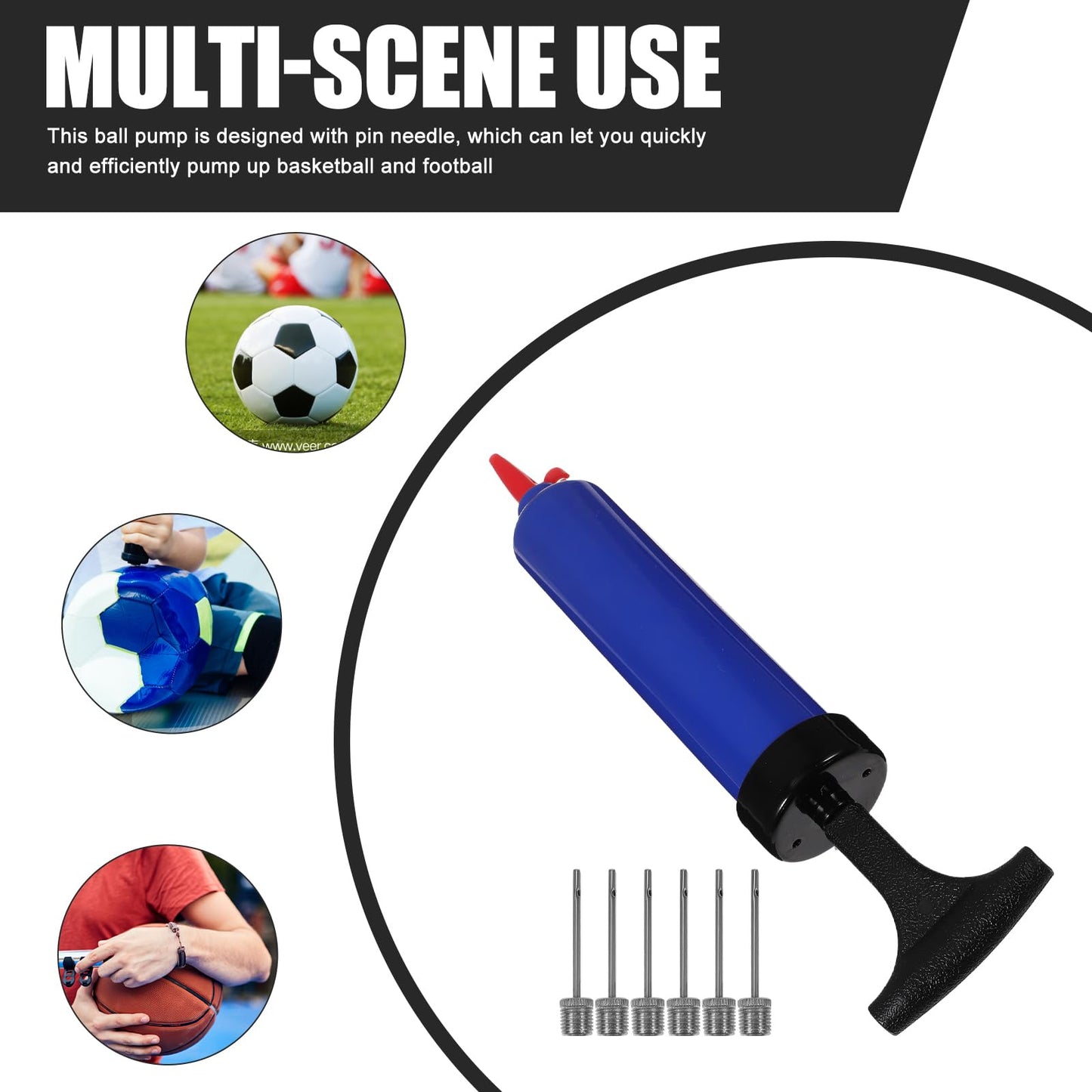 Kisangel Ball Pumps 9Pcs Balls air Pump Hand air Pumps with 7 Needles 1 Nozzle 1 Extension Hose for Sports Football Soccer Basketball Accessories