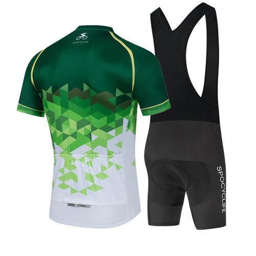 spocyclife Cycling Jersey Men Set Short Sleeve Set MTB Cycling Jersey and Shorts Men Set with Gel Padded Summer (GreenWhite, XL)