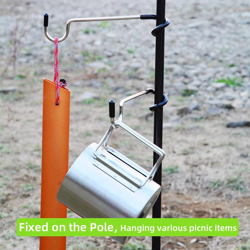 Kuyafenni Outdoor Light Hook for Camping Tent lamp Hanger, Bird feeders, Garden Lights ; Sturdy and Non Slip Pole Hook for Yard lightings, 2 Big and 2 Small Camping Lantern Hooks