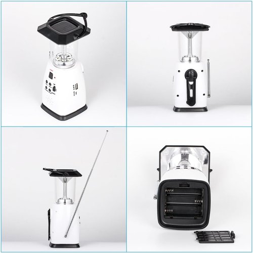 HOSHINE Solar Dynamo Multi-Functional 4-Way Powered Emergency Hand Crank FM Radio LED Camping Lantern Flashlight Phones Charger (White)