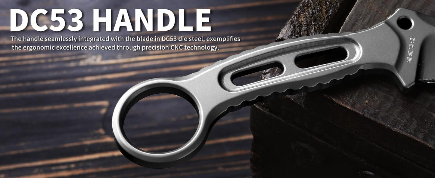 EDC Fixed Blade Knife with Sheath, Camping Knife Fixed Blade 3.3" DC53 Steel Outdoor Survival Blade Full Tang Hunting Knives for Men Women IB-01, Silver